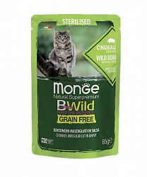 Monge Cat BWild Grain Free паучи для стерилизованных кошек, из мяса дикого кабана с овощами 85 г