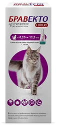 Бравекто MSD Animal Health Плюс капли от блох ,клещей и гельминтов для кошек 6.25-12.5 кг