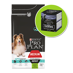 Сухой корм для взрослых собак Pro Plan Dog Medium Adult Sensitive Digestion с ягненком и рисом средних пород при чувствительном пищеварении, 14 кг+FortiFlora