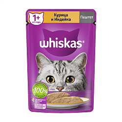Влажный корм Whiskas для кошек, паштет с курицей и индейкой, 75 г × 24 штуки