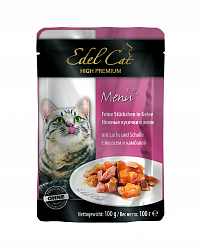 Влажный корм для кошек Edel Cat Лосось и камбала, кусочки в желе 100 г х 20 шт.