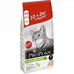 Сухой корм для кастрированных и стерилизованных кошек Pro Plan Sterilised Про План Стерилизед лосось, 10 + 2 кг