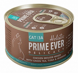 Влажный корм Prime Ever 3A Delicacy для кошек, Мусс цыпленок с тунцом, зеленым чаем и водорослями 80 г