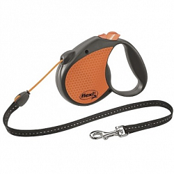 Поводок-рулетка для собак до 20 кг Flexi Limited Edition Neon M трос 5 м, чёрный|оранжевый