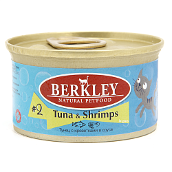 Консервы для взрослых кошек Berkley #2 Кусочки тунца с креветками в нежном соусе, 85 г