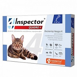Капли для кошек весом от 1 до 4 кг Inspector Quadro K от внешних и внутренних паразитов, 1 пипетка