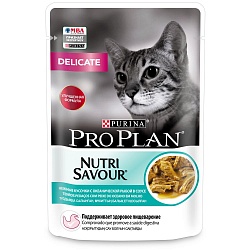 Влажный корм для кошек с чувствительным пищеварением Pro Plan Delicate Nutrisavour с океанической рыбой в соусе 85 г х 26 шт.