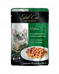 Влажный корм для кошек Edel Cat Утка и кролик кусочки в соусе 100 г х 20 шт.