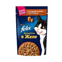 Влажный корм для кошек Felix Sensations курица в желе с морковью, 85 г х 26 шт.