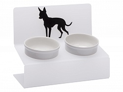 Миска для собак АртМиска "Той терьер" двойная на подставке, белая полупрозрачная 2 х 360 мл