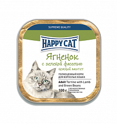 Консервы для кошек Happy Cat Паштет из ягненка с зеленой фасолью, 0,1 кг 