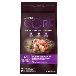 Сухой беззерновой корм Wellness Core Puppy для щенков мелких и средних пород, с индейкой и курицей