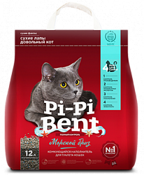 Комкующийся наполнитель для кошек Pi-Pi Bent Морской бриз, бентонитовый 5 кг