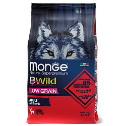 Сухой корм Monge BWild Low Grain Dog Adult для взрослых собак всех пород, с мясом оленя