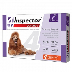 Капли для собак весом от 10 до 25 кг Inspector Quadro C от внешних и внутренних паразитов, 1 пипетка