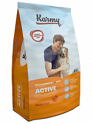 Сухой корм для собак средних и крупных пород Karmy Active Medium&Maxi при повышенной активности, индейка