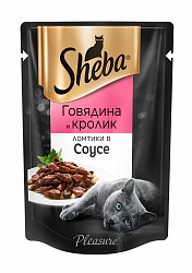 Влажный корм для кошек Sheba Pleasure ломтики в соусе с говядиной и кроликом, 75 г х 28 шт.