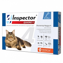 Капли для кошек весом от 8 до 15 кг Inspector Quadro K от внешних и внутренних паразитов, 1 пипетка