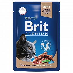Влажный корм для стерилизованных кошек Brit Premium Куриная печень в соусе, 85 г х 14 шт.