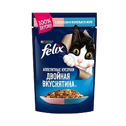 Влажный корм для кошек Felix "Двойная вкуснятина" с лососем и форелью в желе, 75 г