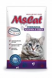 Консервы для кошек Ms. Cat кусочки в соусе "Говядина", 85 г