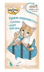 Крем-лакомство для кошек "Мнямс" с тунцом Кацуо и Магуро, 4 шт. х 15 г