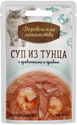 Консервы для кошек "Деревенские лакомства" Суп из тунца с креветками и крабом, 35 г х 15 шт.