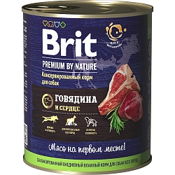 Консервы для взрослых собак Brit «Premium» с говядиной и сердцем, 0,850 кг