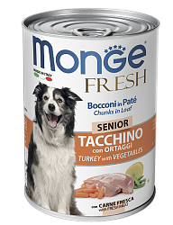 Консервы Monge Dog Fresh Chunks in Loaf Turkey Senior для пожилых собак, мясной рулет с индейкой и овощами 0,4 кг