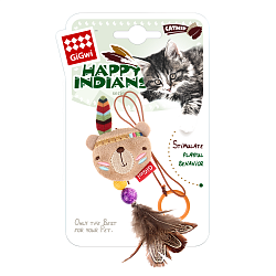 Игрушка для кошек GiGwi Happy Indians Мишка, дразнилка с кольцом на палец 6 см