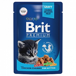 Влажный корм для котят Brit Premium Chicken Chunks for Kitten Кусочки с курочкой, 85 г х 14 шт.