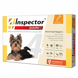 Капли для собак весом от 1 до 4 кг Inspector Quadro C от внешних и внутренних паразитов, 1 пипетка