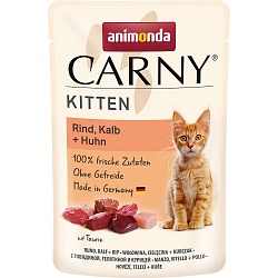 Влажный корм для котят Animonda Carny Kitten с говядиной, телятиной и курицей 85 г х 12 шт.