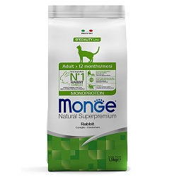 Сухой корм для взрослых кошек Monge Cat Monoprotein Adult Rabbit с кроликом