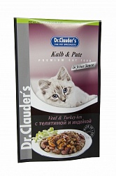 Влажный корм для кошек Dr. Clauder's с телятиной и индейкой, кусочки в соусе 100 г х 20 шт.