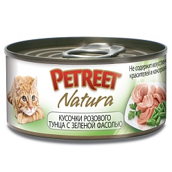Консервы для взрослых кошек Petreet, кусочки розового тунца с фасолью 70 г