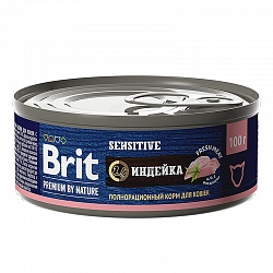 Консервы Brit Premium by Nature для для кошек с чувствительным пищеварением, с мясом индейки 100 г х 12 шт.