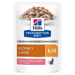Влажный корм для кошек Hill's Prescription Diet K/D Salmon при заболеваниях почек, кусочки в соусе, лосось 85 г х 12 шт.