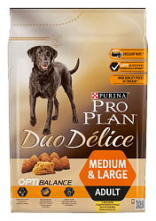 Сухой корм Pro Plan Duo Delice для взрослых собак средних и крупных пород, курица с рисом