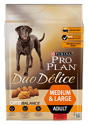 Сухой корм Pro Plan Duo Delice для взрослых собак средних и крупных пород, говядина с рисом