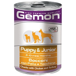 Консервы Gemon Dog для щенков, кусочки курицы с индейкой 0,415 кг
