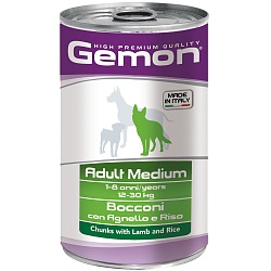 Консервы Gemon Dog Medium для собак средних пород, кусочки ягненка с рисом 1,25 кг