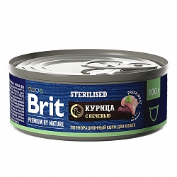 Консервы Brit Premium by Nature для для стерилизованных кошек, с мясом курицы и печенью 100 г х 12 шт.
