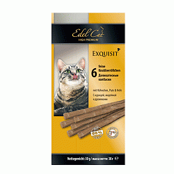 Лакомство для кошек Edel Cat Жевательные колбаски курица, индейка и дрожжи, 1 упаковка|6 штук