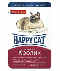 Влажный корм Happy Cat Sterilized для стерилизованных кошек, кусочки в соусе кролик 100 г х 22 шт.