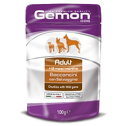 Влажный корм Gemon Dog Pauch для взрослых собак, кусочки дичи 0,1 кг