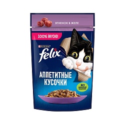 Влажный корм для кошек Felix Ягненок аппетитные кусочки в желе 75 г