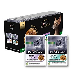 Влажный корм Pro Plan Nutrisavour Mix для стерилизованных кошек и кастрированных котов, с индейкой и океанической рыбой в желе 85 г х 36 шт.