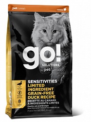 Сухой беззерновой корм для котят и кошек GO!™ Sensitivity Grain Free Duck Cat Recipe для чувствительного пищеварения со свежей уткой