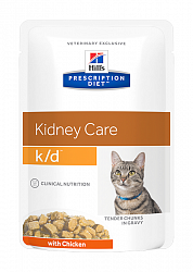 Влажный корм для кошек Hill's Prescription Diet K/D Chicken при заболеваниях почек, кусочки в соусе, курица 85 г х 12 шт.